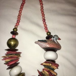 Statement Necklace - Colorful wood detail w duck